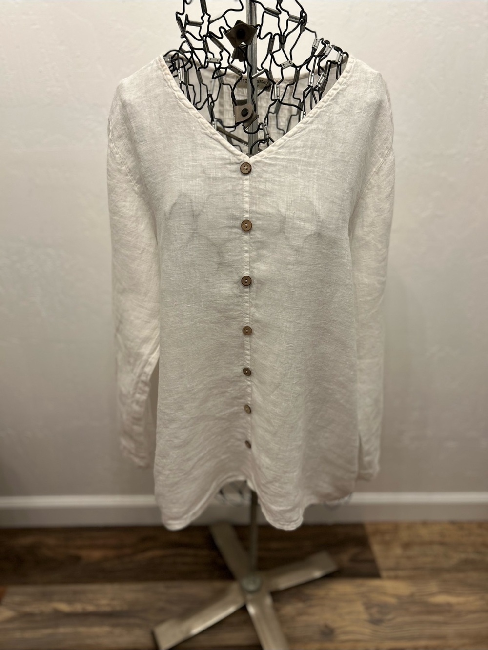 Terzo Millennio Linen High Low Top White Button Front Italy L